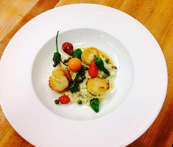 Product: Seasonally inspired menu with daily specials. Pictured: Summer Pan Seared Scallops. - The Waterboy in Sacramento, CA American Restaurants