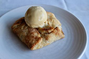 Product: Seasonally inspired menu with daily specials. Pictured: Caramelized Banana Crostata with Brown Sugar & Rum Ice Cream - The Waterboy in Sacramento, CA American Restaurants