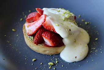 Product: Market Strawberry Tart with Pistachio Frangipane, Riesling Sabayon - The Waterboy in Sacramento, CA American Restaurants