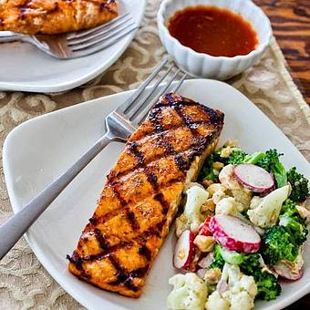 Product: Fresh Salmon with dinner salad. - Tikka Grill in Westlake Village, CA American Restaurants