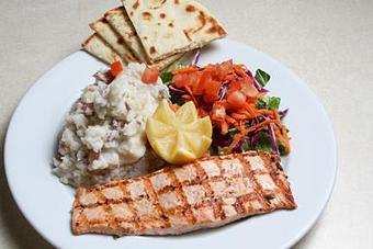 Product: Fresh Salmon, simply marinated & grilled. - Tikka Grill in Westlake Village, CA American Restaurants