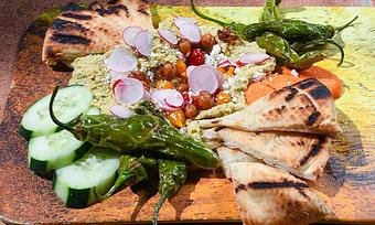 Product: Roasted Jalapeño Hummus V GF
Sonoran spiced chickpeas, heirloom carrots, cucumber, breakfast radish, and roasted shishito peppers with queso fresco, wood-grilled pita bread - Tonto Bar & Grill in Rancho Manana - Cave Creek, AZ American Restaurants