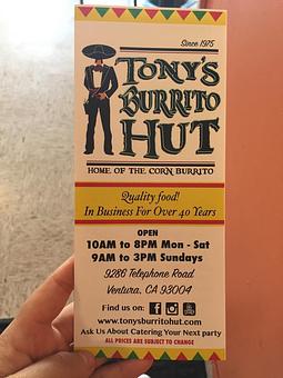 Product - Tony's Burrito Hut in Ventura, CA Mexican Restaurants