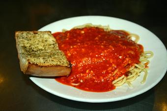 Product: House-made Spaghetti with Pomarola Sauce - Upper Crust Pizza & Pasta in Westside Santa Cruz - Santa Cruz, CA Pizza Restaurant