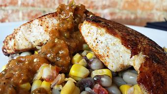 Product: tomatillo salsa
corn-pea succotash - Wahoo! Grill in Decatur / Oakhurst / Atlanta - Decatur, GA Seafood Restaurants