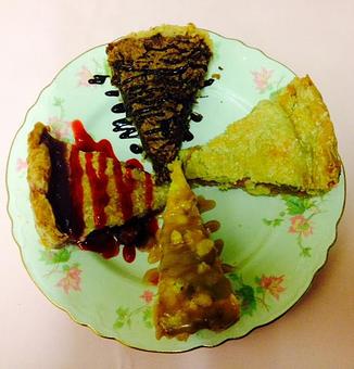 Product: German Chocolate, Caramel Apple, Apricot and Cherry Pies - Wildflower Cafe in Ennis, TX American Restaurants