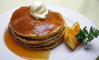 Product: Our specialty Pumpkin Pancakes. Offered only in the Fall - Wilma's Patio Restaurant in Balboa Island - Newport Beach, CA American Restaurants