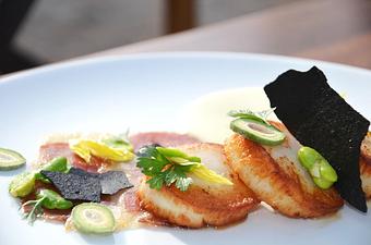 Product: Scallops
Potato Fondue, Jamón Ibérico
Favas, Almond, Celery Leaves - Winsor House Inn in Snug Harbor - Duxbury, MA American Restaurants Product: Scallops
Potato Fondue, Jamón Ibérico
Favas, Almond, Celery Leaves - Winsor House Inn in Snug Harbor - Duxbury, MA American Restaurants