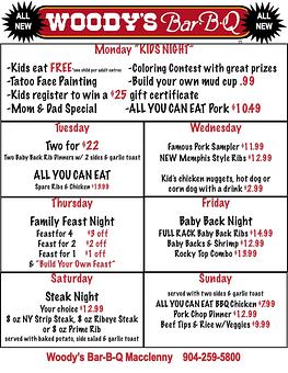 Product: Macclenny Weekly Specials - Woody's Bar-B-Q in Macclenny, FL Barbecue Restaurants