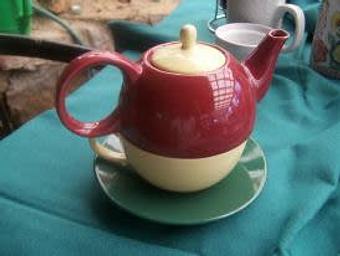 Product: Tea-for-One Pots/Cup - Words AfterWords in Smack in the Middle of Old Hardy Town - Hardy, AR American Restaurants