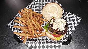 Product: 6oz of Certified Angus Beef Smothered in crumbled Bleu Cheese and Bacon - Ye Olde Pub in Troutdale, OR American Restaurants