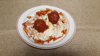 Product: Baked Ziti with our homemade meatballs - Yianni's Restaurant & Bar in Gates Center - Rochester, NY Italian Restaurants