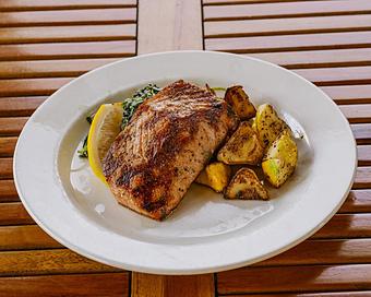 Product: Salmon with Seasonal Vegetables - Zingerman's Roadhouse in Ann Arbor, MI American Restaurants