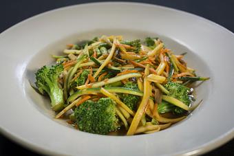 Product: Julienned vegetable medley with asparagus, mushrooms & broccoli tossed in sesame oil
& soy sauce. - Midtown Cafe in Nashville, TN American Restaurants Product: Julienned vegetable medley with asparagus, mushrooms & broccoli tossed in sesame oil
& soy sauce. - Midtown Cafe in Nashville, TN American Restaurants