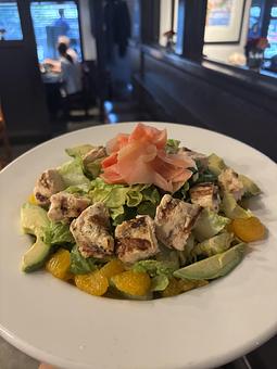 Product: Fresh romaine lettuce, grilled 6oz chicken breast, Mandarin oranges,
avocado and pickled ginger, tossed in a light citrus sesame dressing. - Midtown Cafe in Nashville, TN American Restaurants Product: Fresh romaine lettuce, grilled 6oz chicken breast, Mandarin oranges,
avocado and pickled ginger, tossed in a light citrus sesame dressing. - Midtown Cafe in Nashville, TN American Restaurants
