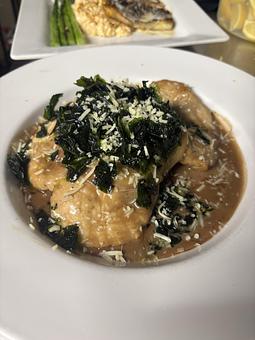 Product: 8oz breast layered with Benton’s Tennessee ham, provolone cheese,
Parmesan cheese, over a bed of Yukon mashed potatoes and fried spinach with red wine glaze. - Midtown Cafe in Nashville, TN American Restaurants Product: 8oz breast layered with Benton’s Tennessee ham, provolone cheese,
Parmesan cheese, over a bed of Yukon mashed potatoes and fried spinach with red wine glaze. - Midtown Cafe in Nashville, TN American Restaurants