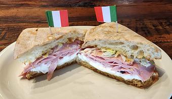 Product: Pistachio Mortadella, Burrata Cheese, Lettuce, Garlic Butter, Toasted Ciabatta Bread - Nozzo Pazzo in Vienna, VA American Restaurants