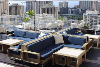 Exterior: Lounge seating on SKY Waikiki's rooftop deck - SKY Waikiki in Honolulu, HI Bars & Grills