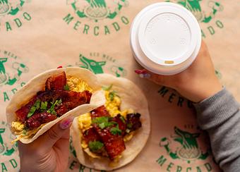 Product: SCRAMBLED CHEDDAR JACK EGGS, MAPLE SYRUP, CILANTRO. - Red Mesa Mercado in St. Petersburg, FL Mexican Restaurants