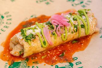 Product: Queso fresco, cilantro-onion, crema, motuleña sauce. - Red Mesa Mercado in St. Petersburg, FL Mexican Restaurants