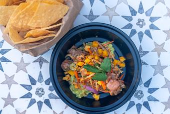 Product: **Featured Item** Sashimi tuna, guacamole, mango, jícama slaw, cilantro, lime, salsa macha. - Red Mesa Mercado in St. Petersburg, FL Mexican Restaurants