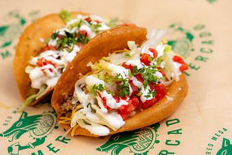 Product: Ground beef picadillo, jack cheese, lettuce, diced tomato, crema. - Red Mesa Mercado in St. Petersburg, FL Mexican Restaurants