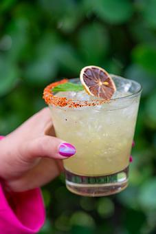 Product: Maestro Dobel Diamante Tequila, muddled pickled serrano chiles, cucumber, lime, agave, tajin rim. - Red Mesa Restaurant in St Petersburg, FL Mexican Restaurants