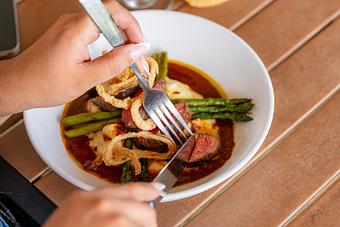 Product: Guajillo chile sauce, grilled asparagus, parsley oil and sour cream mashed potatoes. - Red Mesa Restaurant in St Petersburg, FL Mexican Restaurants