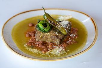 Product: Salsa verde frita, charro beans, green onion, toreado pepper, pickled red onions, corn tortillas. - Red Mesa Restaurant in St Petersburg, FL Mexican Restaurants