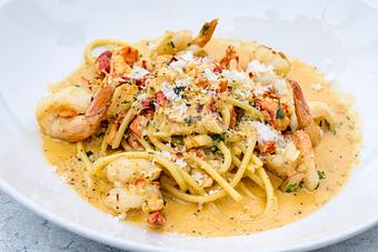 Product: Lobster and Prawn Bucatini - Salty's on Alki in Alki Beach, West Seattle - Seattle, WA American Restaurants