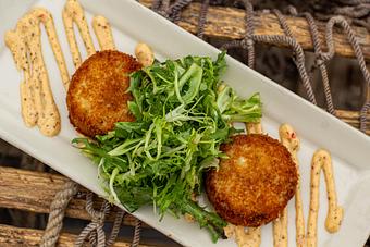 Product: Dungeness Crab Cakes - Salty's on Alki in Alki Beach, West Seattle - Seattle, WA American Restaurants