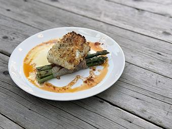 Product: Almond Crusted Halibut - Salty's on Alki in Alki Beach, West Seattle - Seattle, WA American Restaurants
