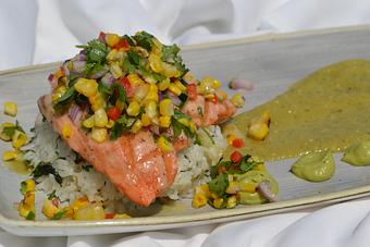 Product: Grilled King Salmon Festival Dish - Salty's on Alki in Alki Beach, West Seattle - Seattle, WA American Restaurants