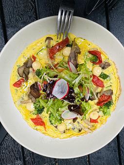 Product: 3 eggs open omelette, mixed greens. Choose 3 ingredients, extra for $2/each: mushrooms, broccoli, zucchini, potatoes, bacon, cheddar cheese - Socarrat Paella Bar - Chelsea in Chelsea - New York, NY Spanish Restaurants