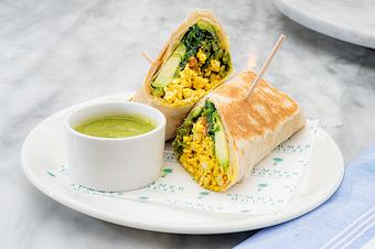 Product: alt="Tortilla filled with tofu scramble, spinach, pico de gallo, and guacamole, served with green salsa on the side" - Summer House - Las Vegas in Las Vegas, NV Restaurants/Food & Dining