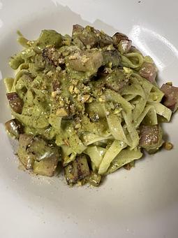 Product: Fettuccine tossed with ham and pistachio in a pesto sauce. - The Bowman in Parkville, MD American Restaurants