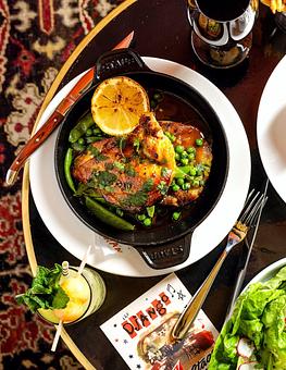 Product: The Django | Jazz Club and Restaurant in Downtown NYC | Organic Frenched Chicken Breast - Snap peas, crispy shallots, roasted sweet potatoes, herbal jus - The Django in TriBeCa - New York, NY American Restaurants