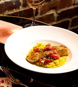 Product: The Django | Jazz Club and Restaurant in Downtown NYC | Atlantic Cod - Sweet corn, lime, chives, tomato salad - The Django in TriBeCa - New York, NY American Restaurants