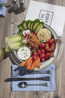 Product: Hummus Crudite is perfect to share! Basil hummus, buttermilk dressing, garden veggies [GF] - The Shed Restaurant- Plainview in The Shops at Country Pointe Beechwood - Plainview, NY American Restaurants