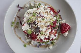 Product: The Summer Bowl is back... Strawberries, goat cheese, pickled red onion, arugula, smoked almonds, white balsamic vinaigrette, pink peppercorn honey [GF] - The Shed Restaurant- Plainview in The Shops at Country Pointe Beechwood - Plainview, NY American Restaurants