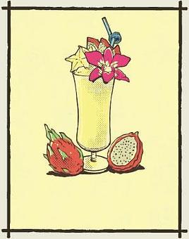 Product: A drink in a tall glass filled with yellow liquid, garnished with a flower and a sliced passionfruit, with a whole passionfruit placed beside the glass - Three Dots and A Dash in River North - Chicago, IL Bars & Grills