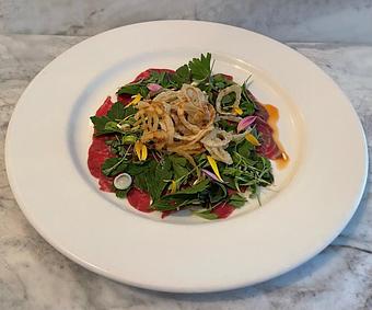 Product: Flat Iron Steak, Crispy Rice, Fresh Herbs, Crispy Onions, Tamarind Vinaigrette, Lime - Walter Hansel Wine & Bistro in Santa Rosa, CA French Restaurants