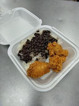 Product: Fried Chicken Wings top over a plate full of yellow rice, black beans, onions, mushrooms, and bell peppers. (Optional) - Wing King OF Fletcher in Fletcher - Tampa, FL American Restaurants