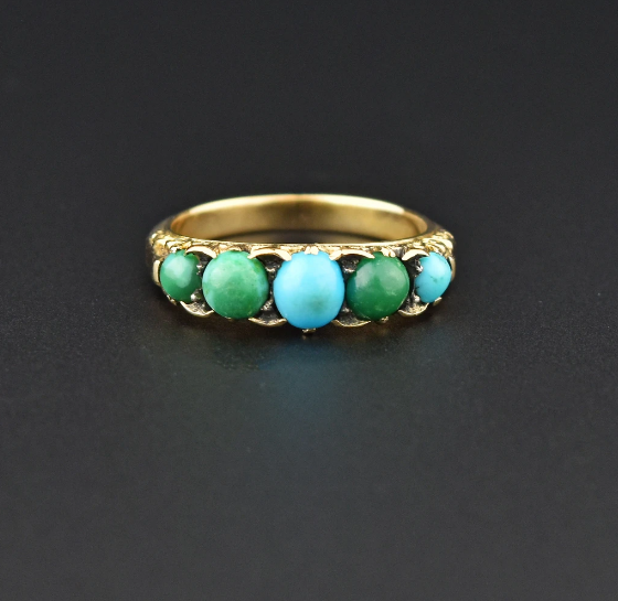 Victorian 18K Gold Five Stone Persian Turquoise Band Ring - Vintage Jewelry -  Boylerpf Antique & Vintage Jewelry