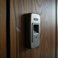 Modern keyless electronic smart lock installed on a wooden door by Fishkill Secure Locksmith. Call Us (845) 773-1514